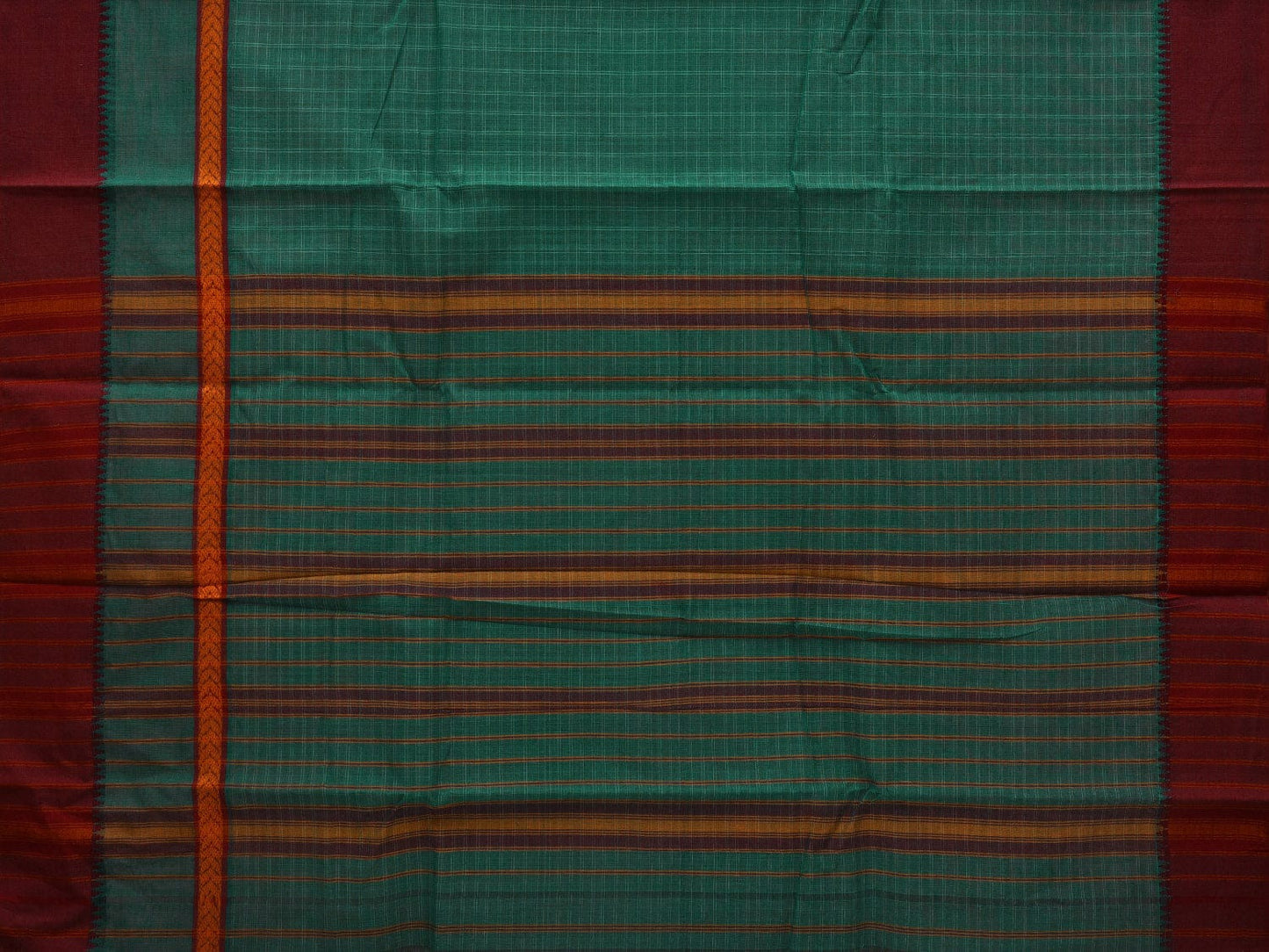 Green Narayanpet Cotton Handloom Saree with Checks Design No Blouse np0615