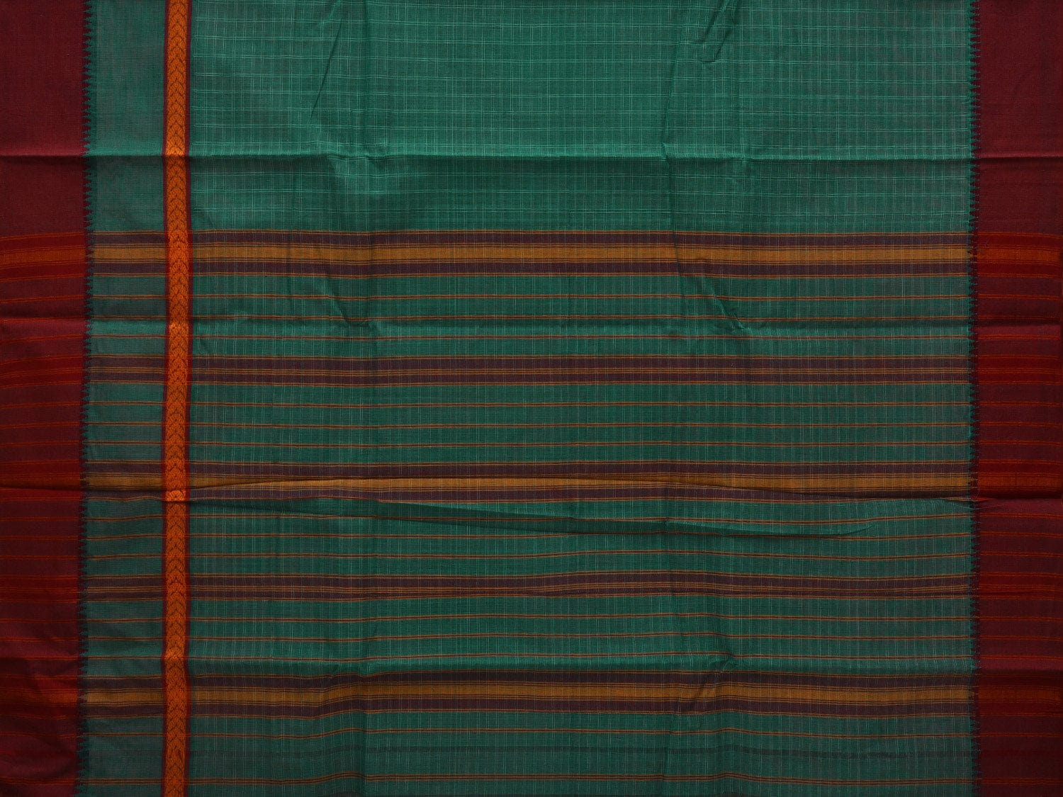 Green Narayanpet Cotton Handloom Saree with Checks Design No Blouse np0615