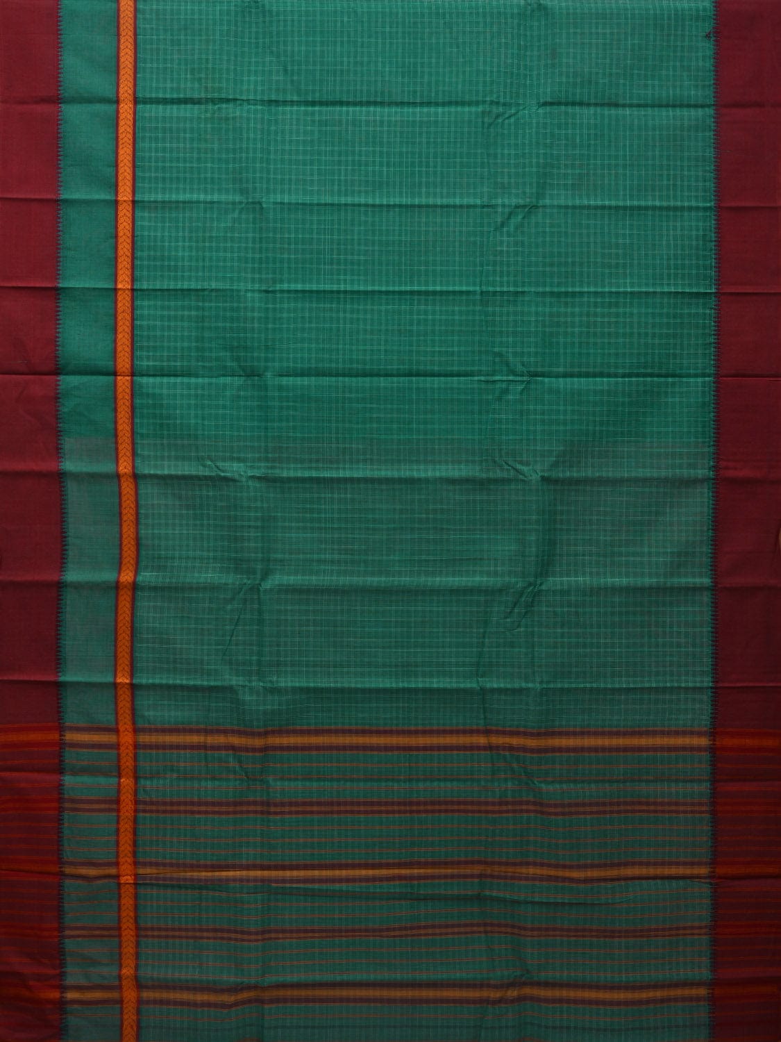 Green Narayanpet Cotton Handloom Saree with Checks Design No Blouse np0615