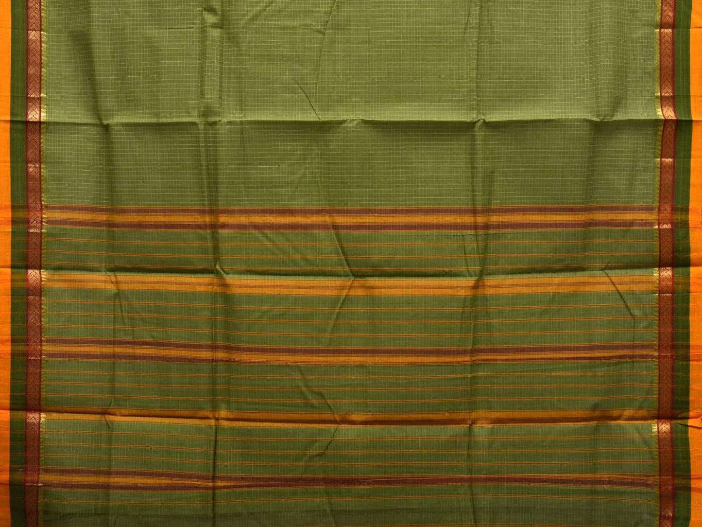 Green Narayanpet Cotton Handloom Saree with Checks Design np0448