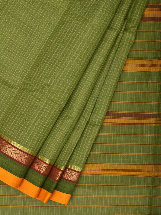 Green Narayanpet Cotton Handloom Saree with Checks Design np0448