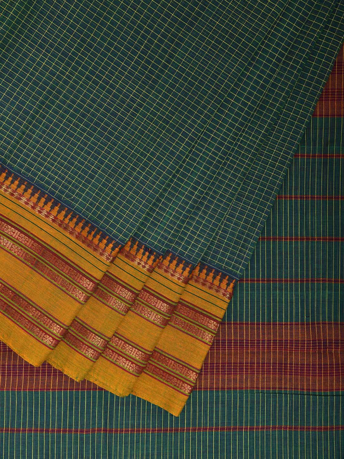 Green Narayanpet Cotton Handloom Saree with Checks No Blouse np1106