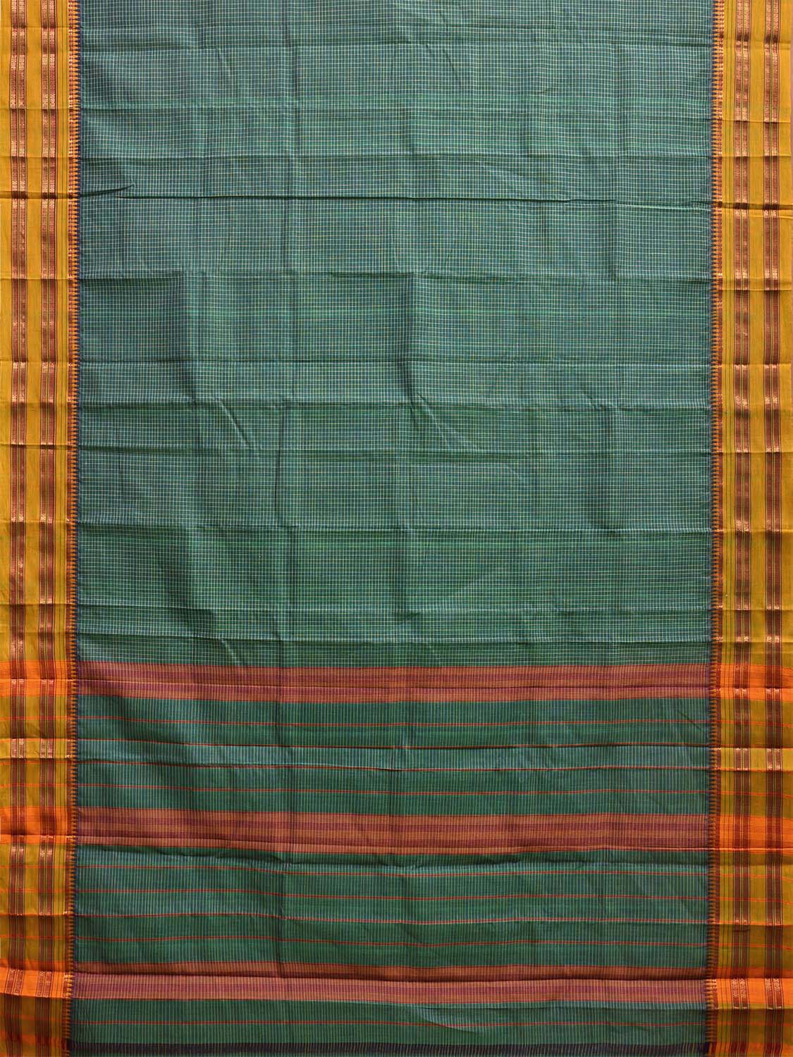 Green Narayanpet Cotton Handloom Saree with Checks No Blouse np1106