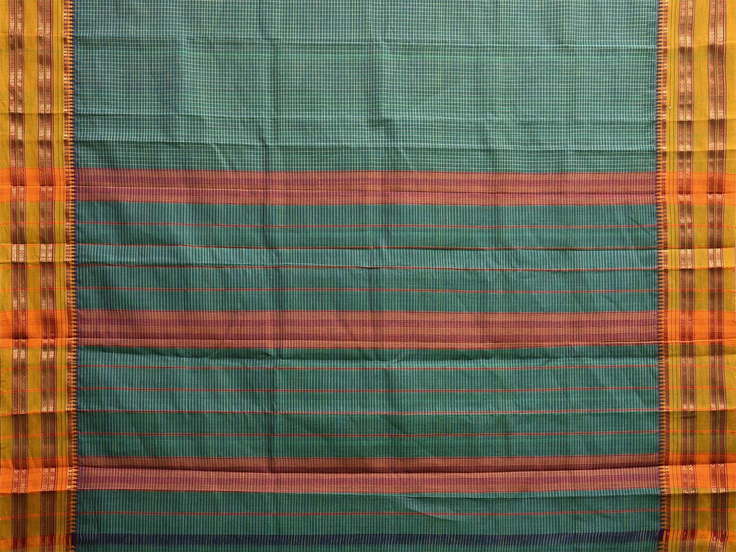Green Narayanpet Cotton Handloom Saree with Checks No Blouse np1106