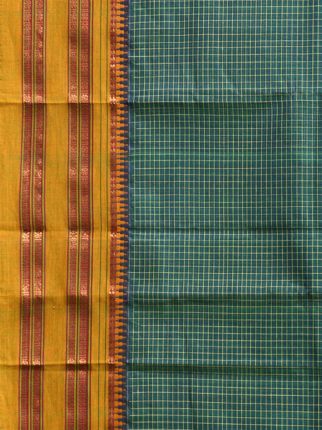 Green Narayanpet Cotton Handloom Saree with Checks No Blouse np1106