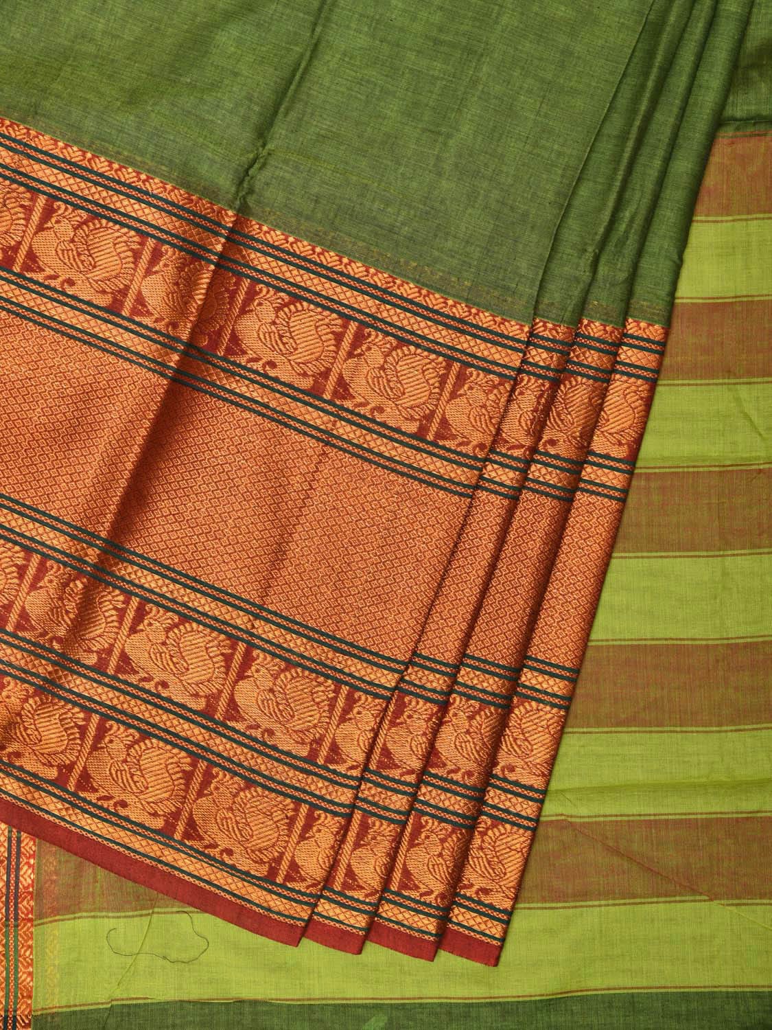 Green Narayanpet Cotton Handloom Saree with One Side Big Border No Blouse np0737