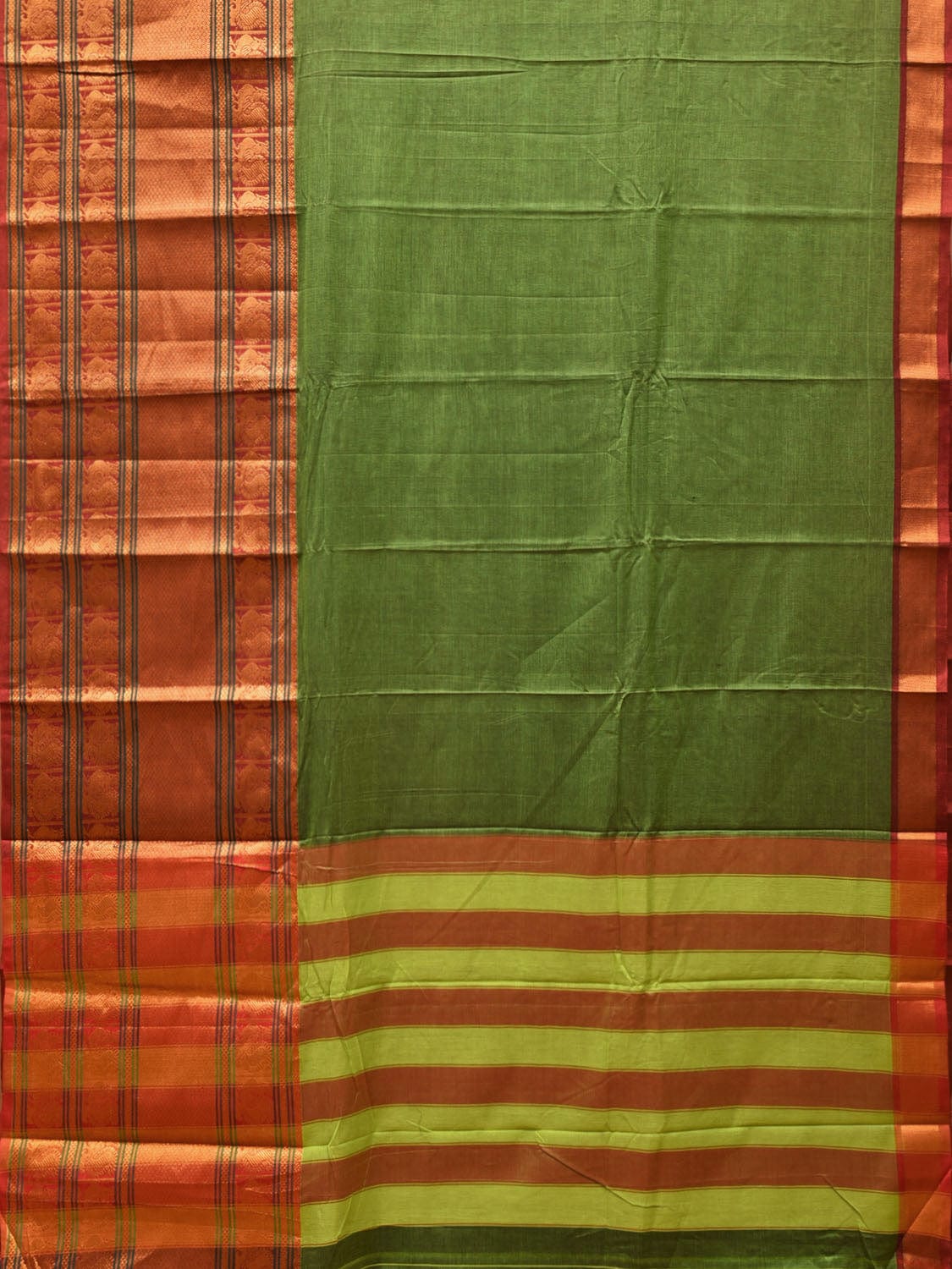 Green Narayanpet Cotton Handloom Saree with One Side Big Border No Blouse np0737