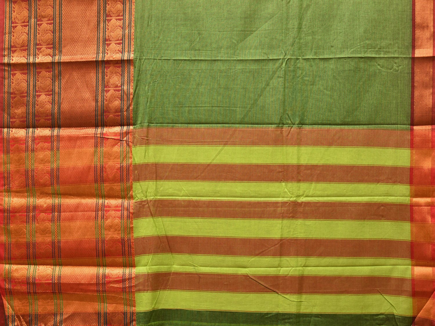 Green Narayanpet Cotton Handloom Saree with One Side Big Border No Blouse np0737