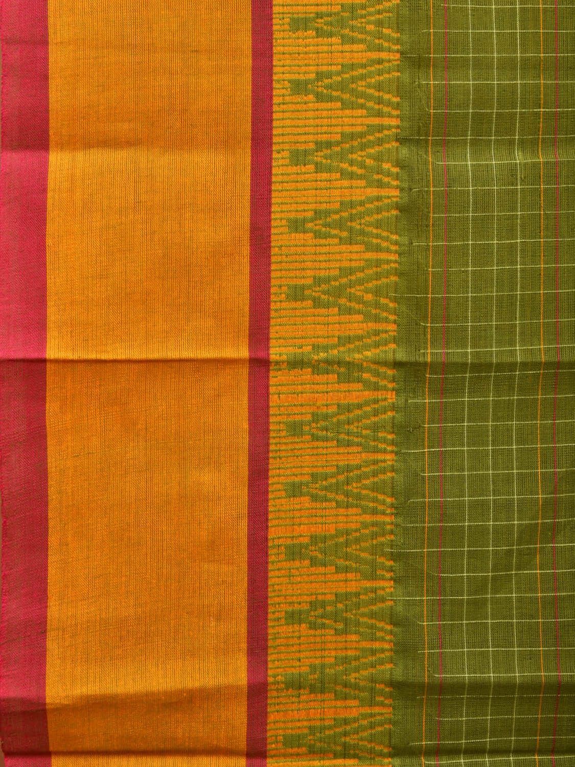 Green Narayanpet Cotton Handloom Saree with Strips and Temple Border Design No Blouse np0773