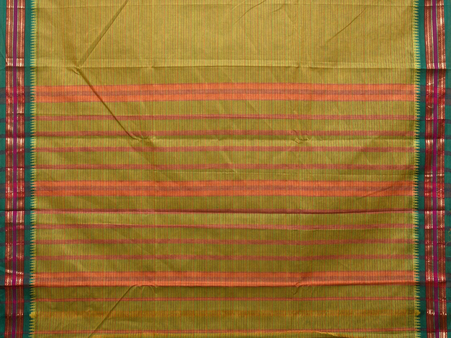 Green Narayanpet Cotton Handloom Saree with Strips Design No Blouse np0801