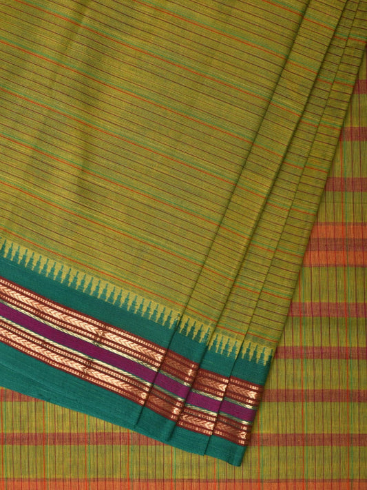 Green Narayanpet Cotton Handloom Saree with Strips Design No Blouse np0801