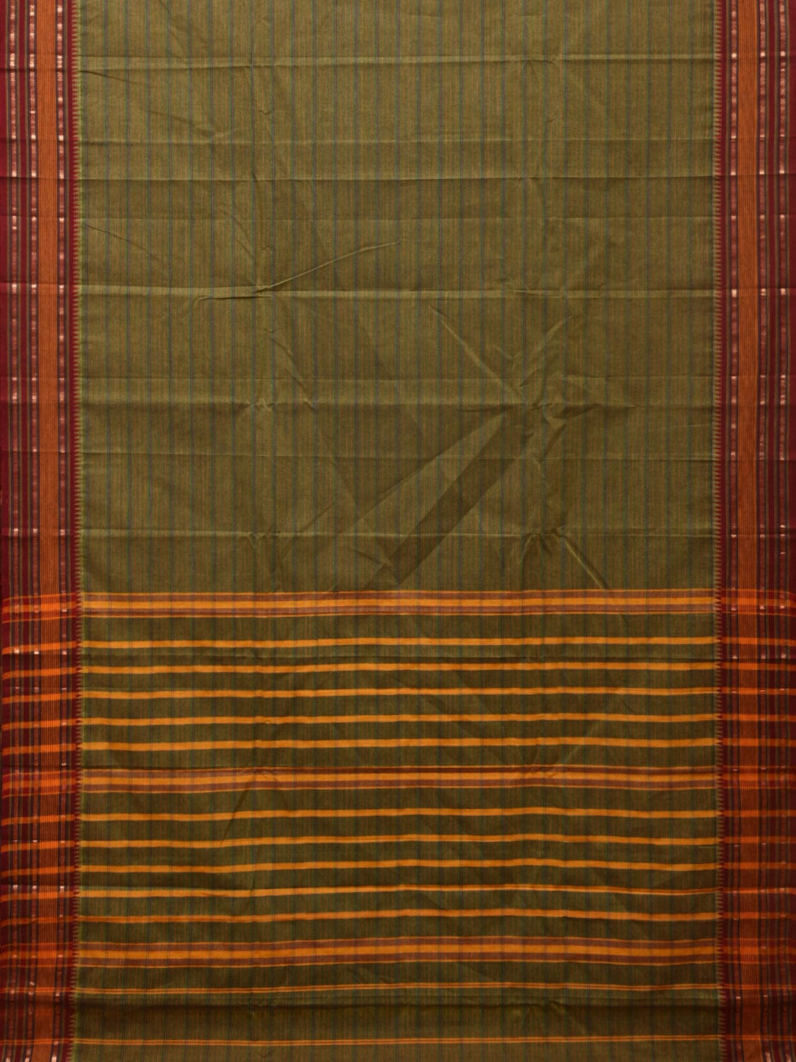 Green Narayanpet Cotton Handloom Saree with Strips Design No Blouse np0804