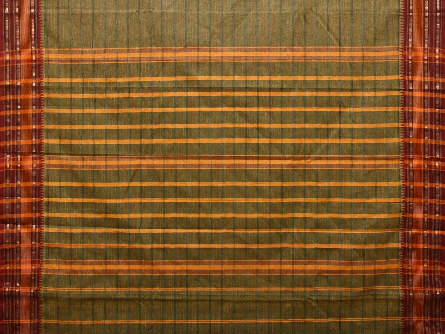 Green Narayanpet Cotton Handloom Saree with Strips Design No Blouse np0804