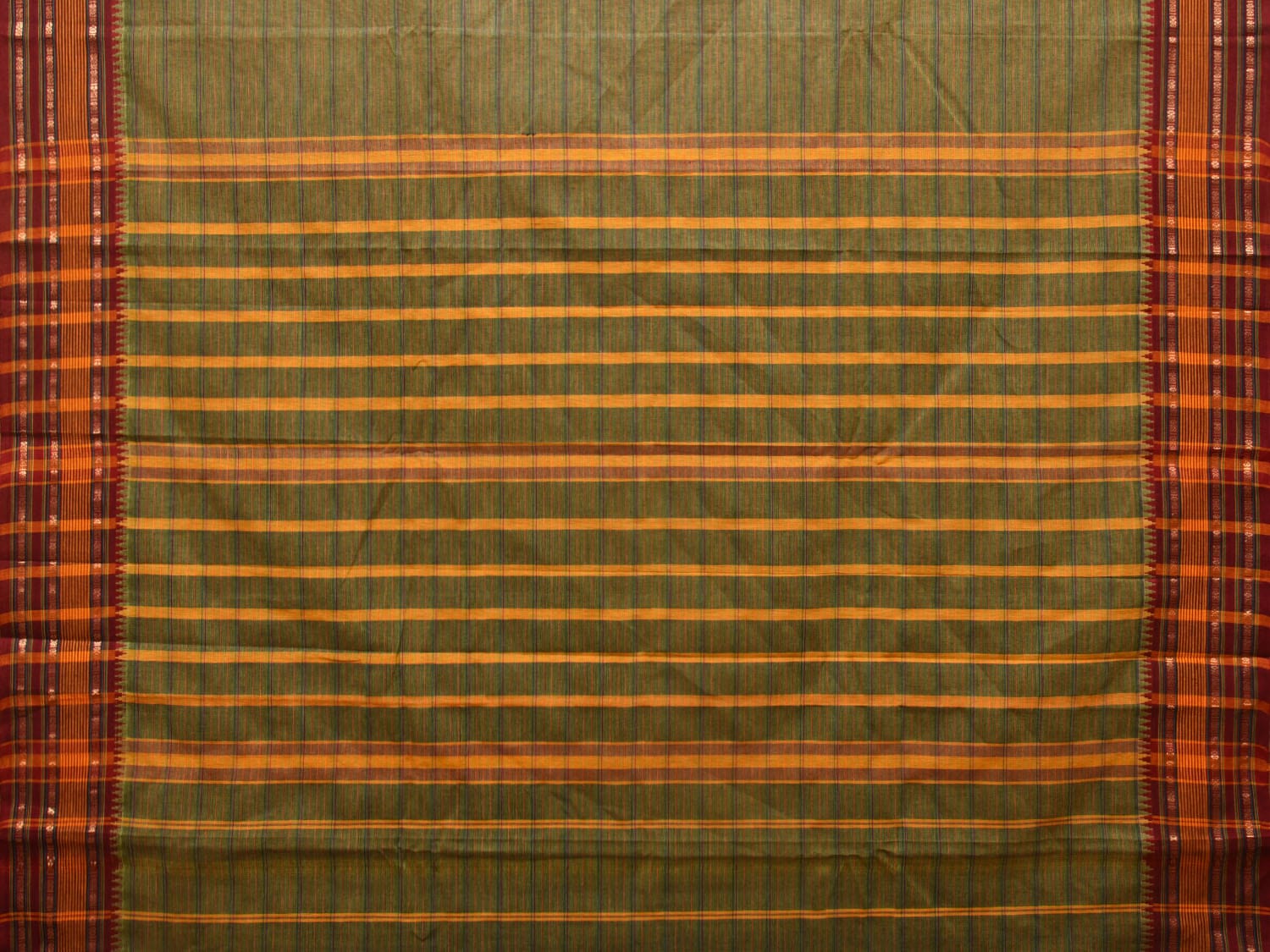 Green Narayanpet Cotton Handloom Saree with Strips Design No Blouse np0804