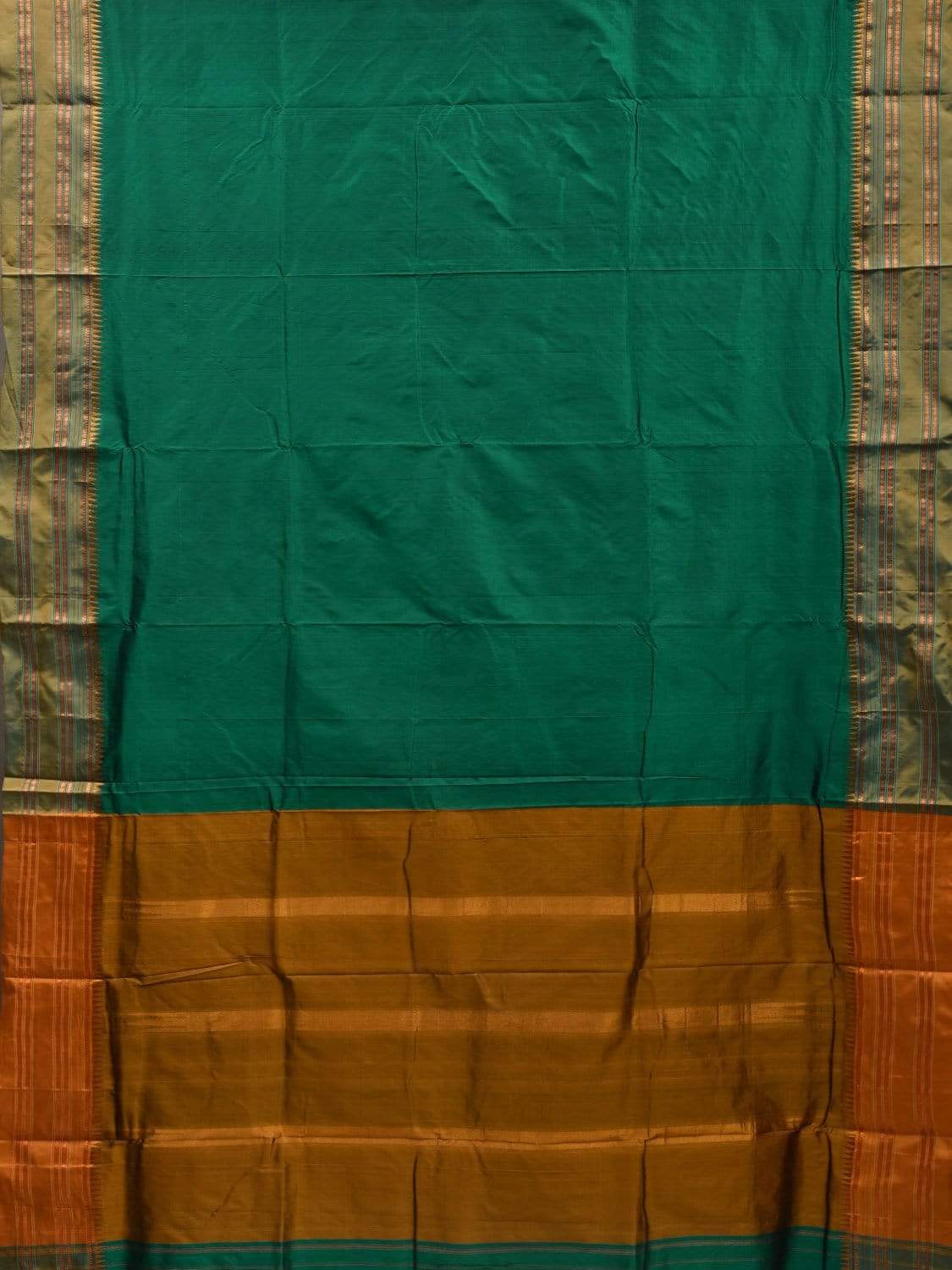 Green Narayanpet Silk Handloom Plain Saree with Traditional Border Design No Blouse np0483