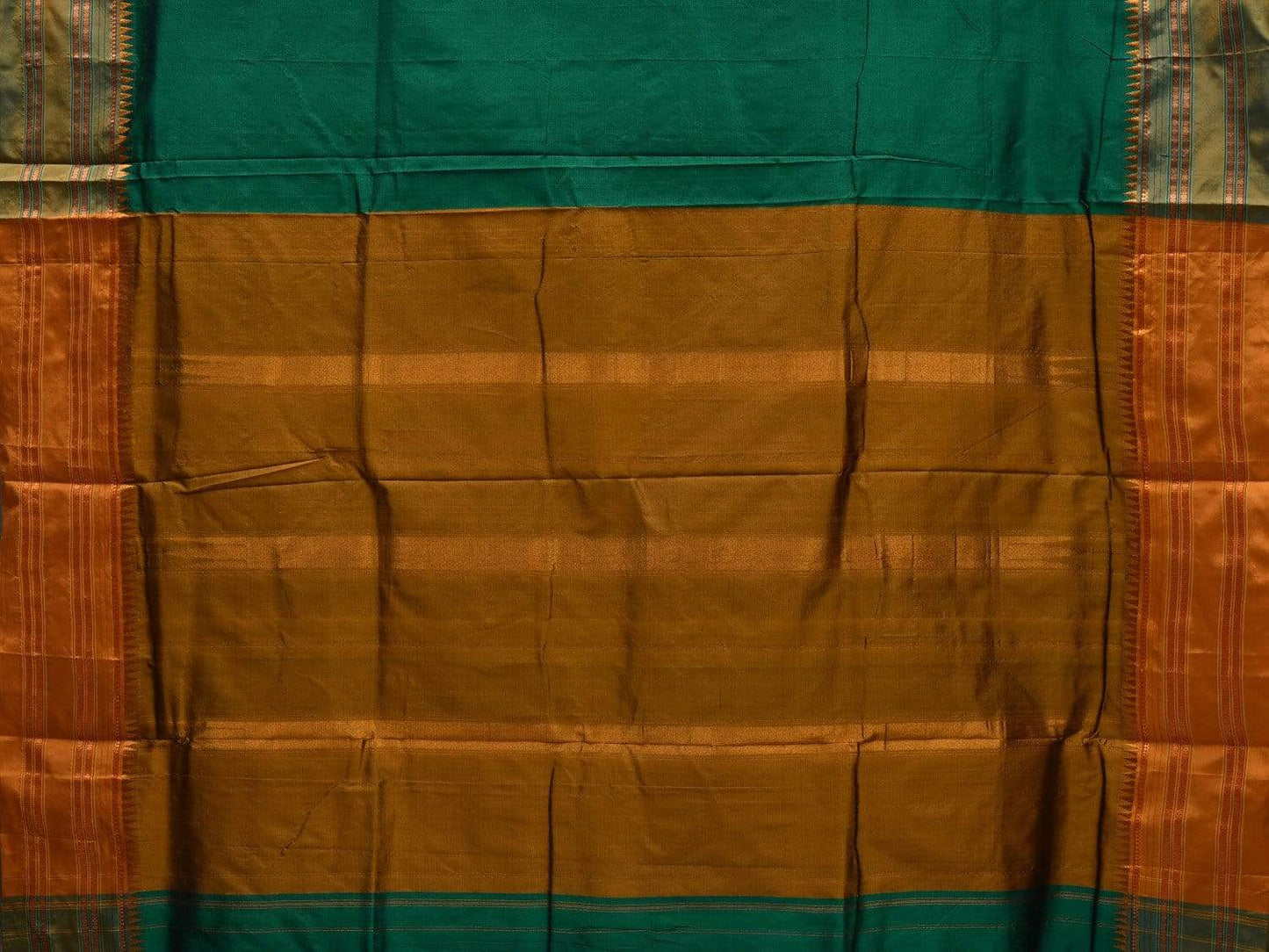 Green Narayanpet Silk Handloom Plain Saree with Traditional Border Design No Blouse np0483