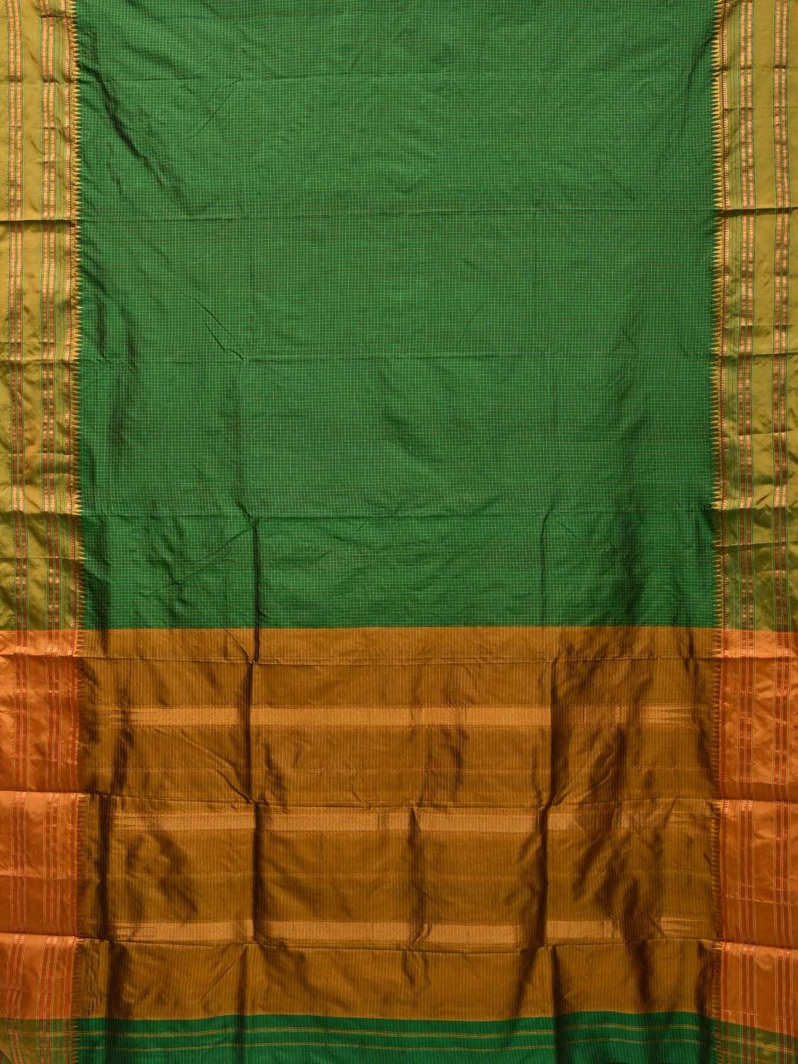 Green Narayanpet Silk Handloom Saree with Checks Design No Blouse np0387