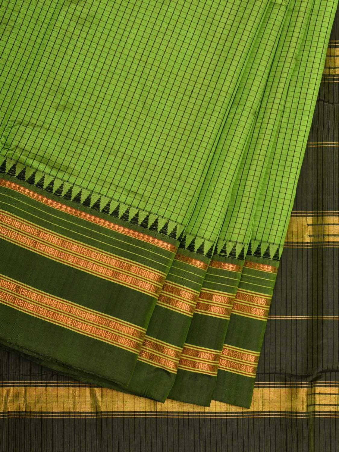 Green Narayanpet Silk Handloom Saree with Checks Design No Blouse np0481