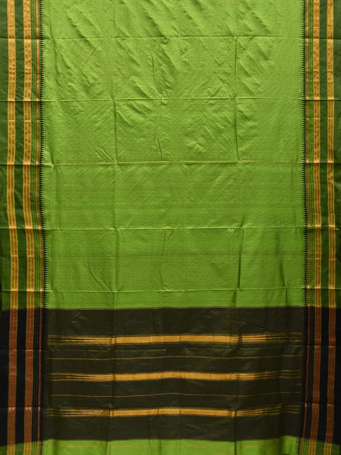 Green Narayanpet Silk Handloom Saree with Checks Design No Blouse np0481