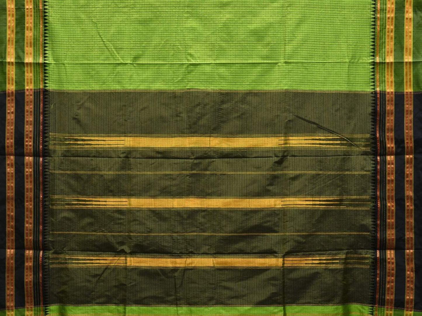 Green Narayanpet Silk Handloom Saree with Checks Design No Blouse np0481