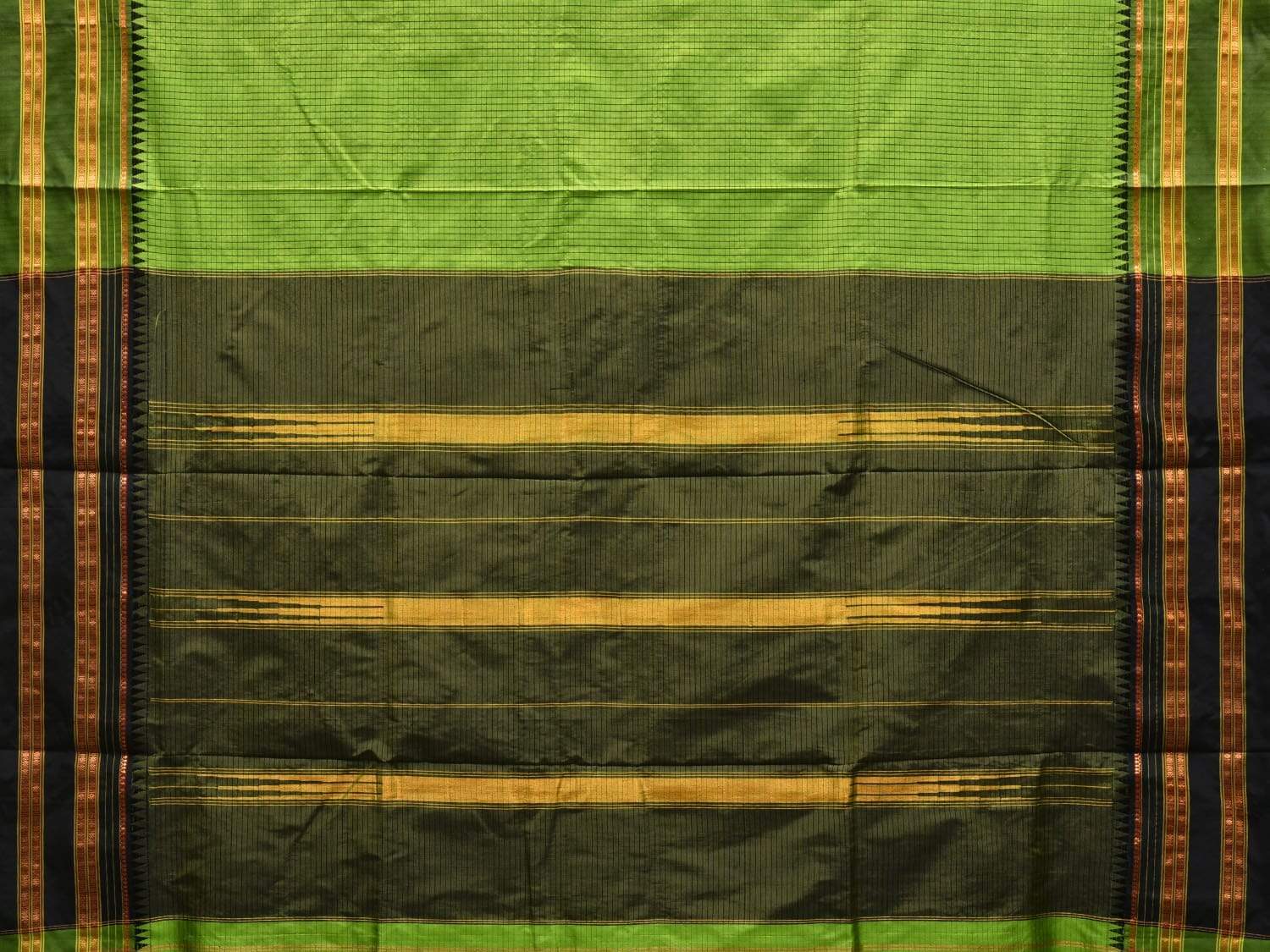 Green Narayanpet Silk Handloom Saree with Checks Design No Blouse np0481