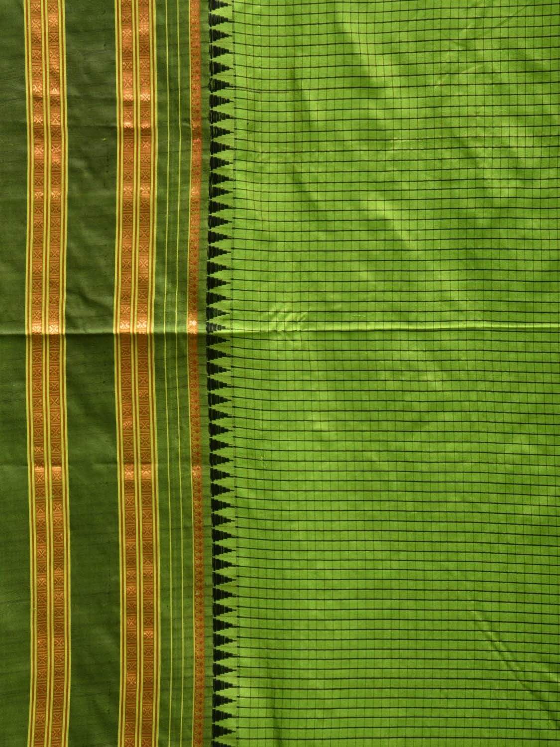 Green Narayanpet Silk Handloom Saree with Checks Design No Blouse np0481