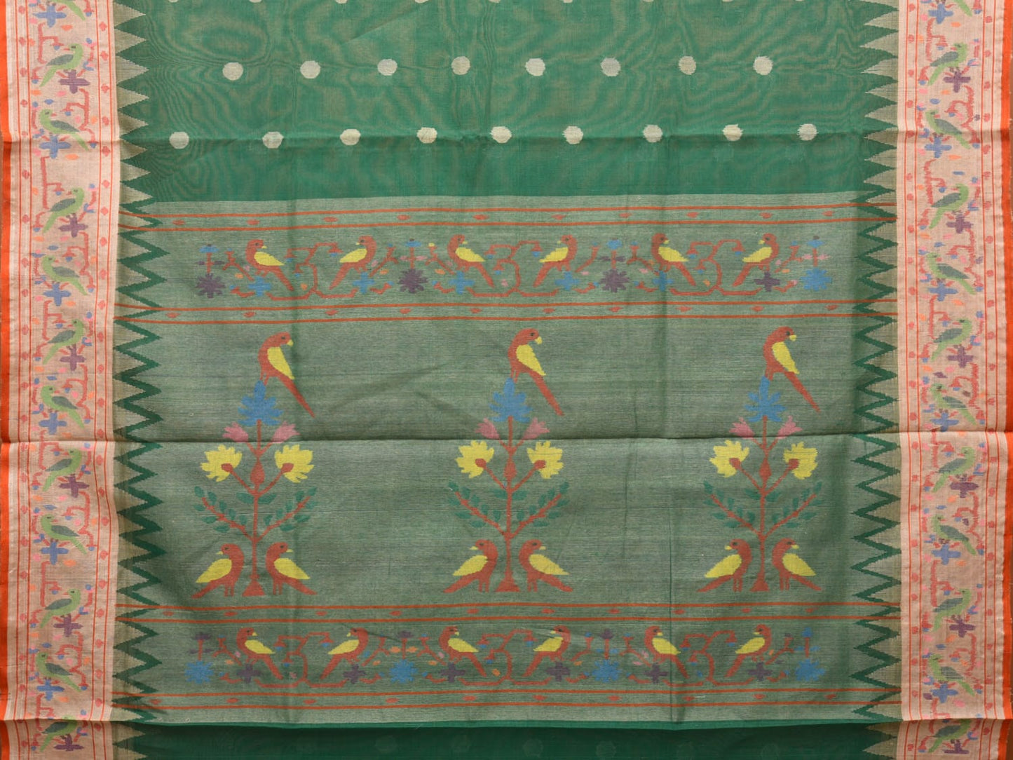 Green Paithani Cotton Handloom Saree with Parrot Border Design p0486