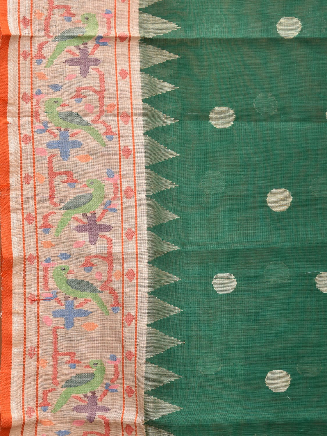Green Paithani Cotton Handloom Saree with Parrot Border Design p0486