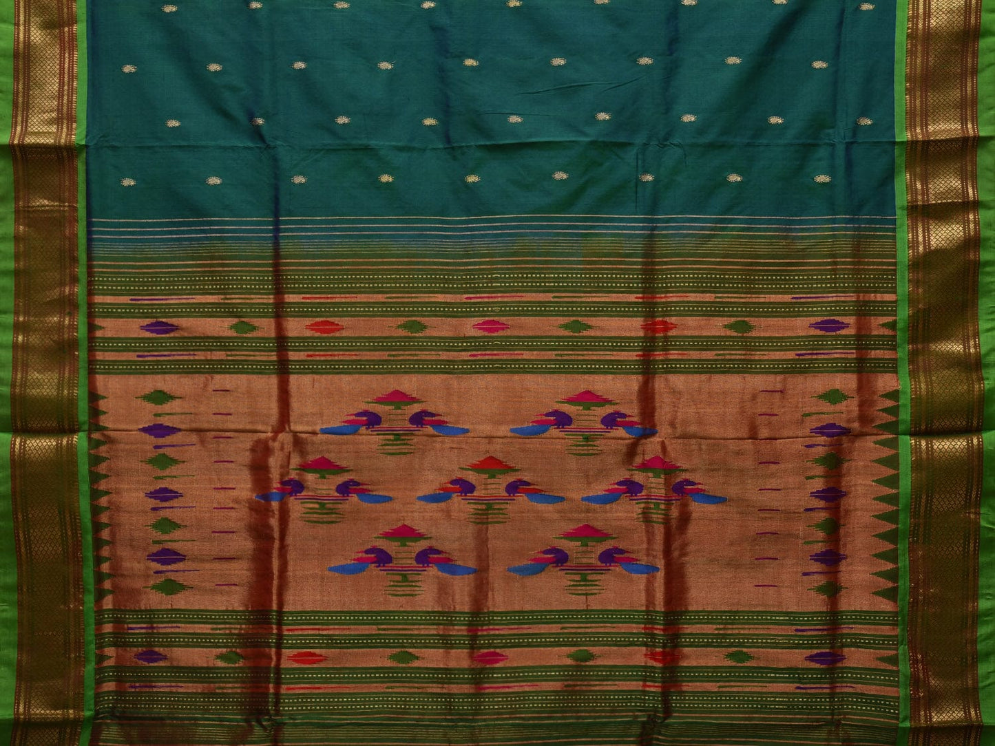 Green Paithani Silk Handloom Saree with Double Pallu Design p0460