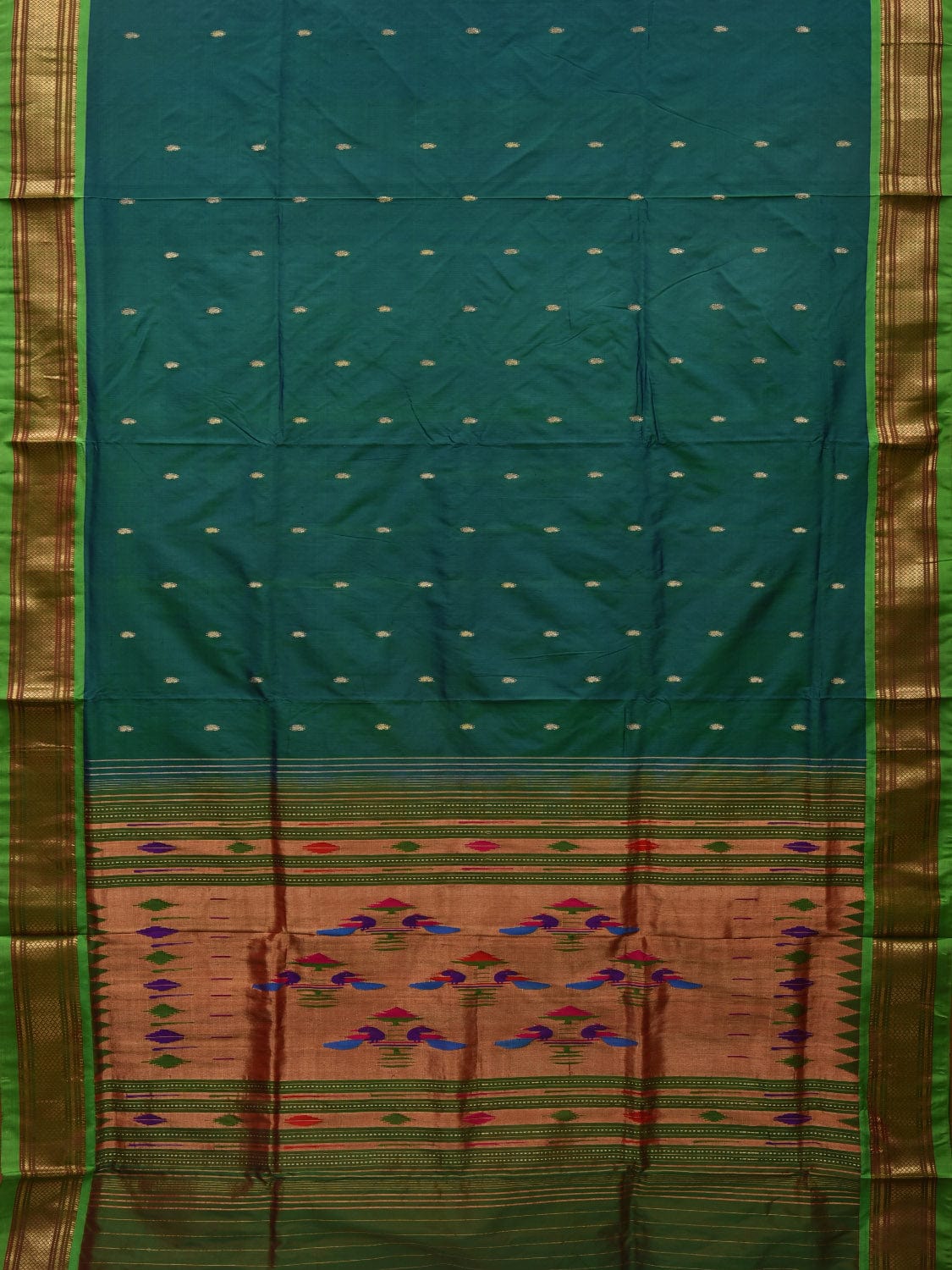Green Paithani Silk Handloom Saree with Double Pallu Design p0460