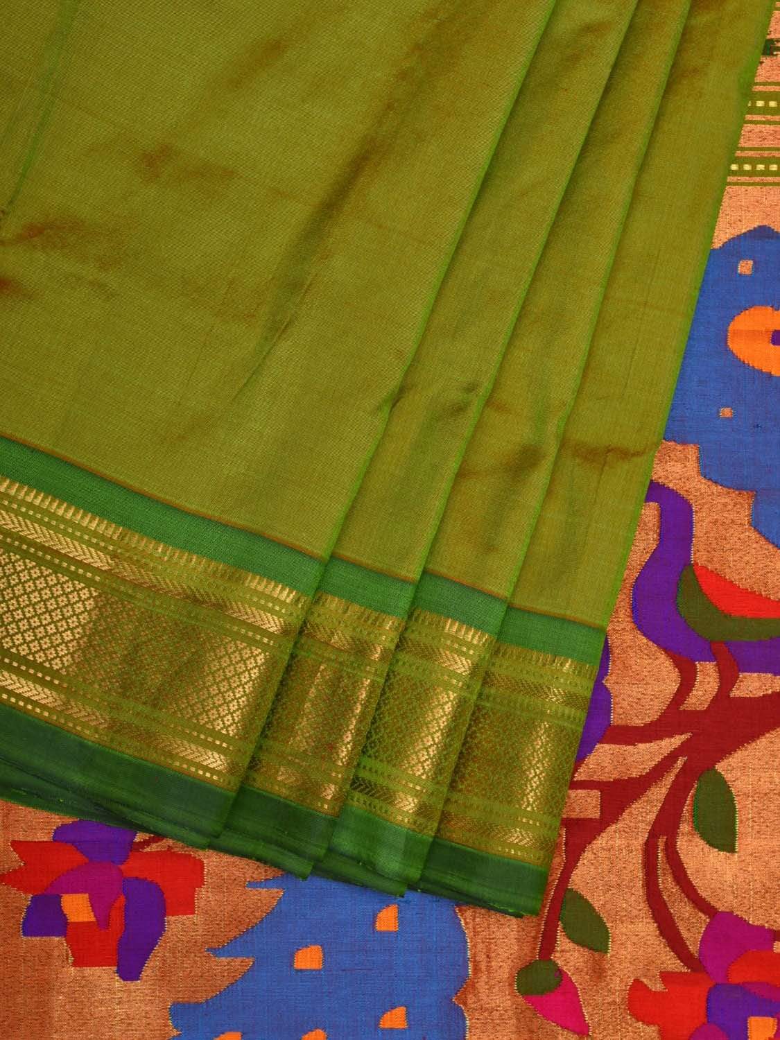 Green Paithani Silk Handloom Saree with Peacocks Pallu Design p0402