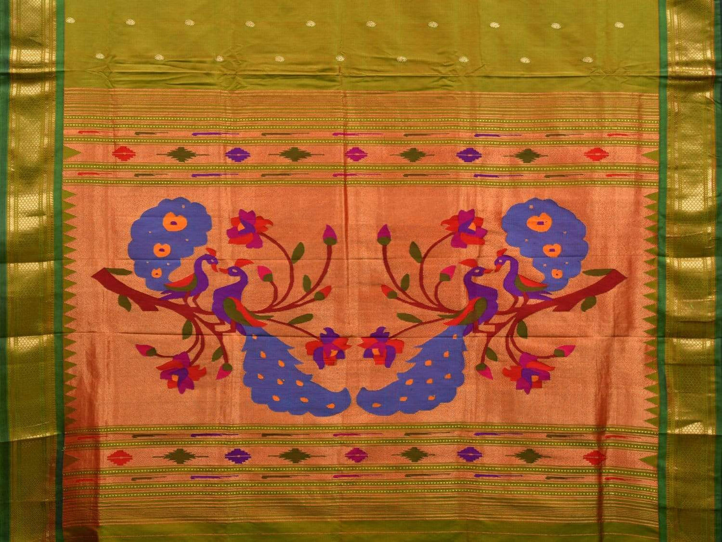 Green Paithani Silk Handloom Saree with Peacocks Pallu Design p0402