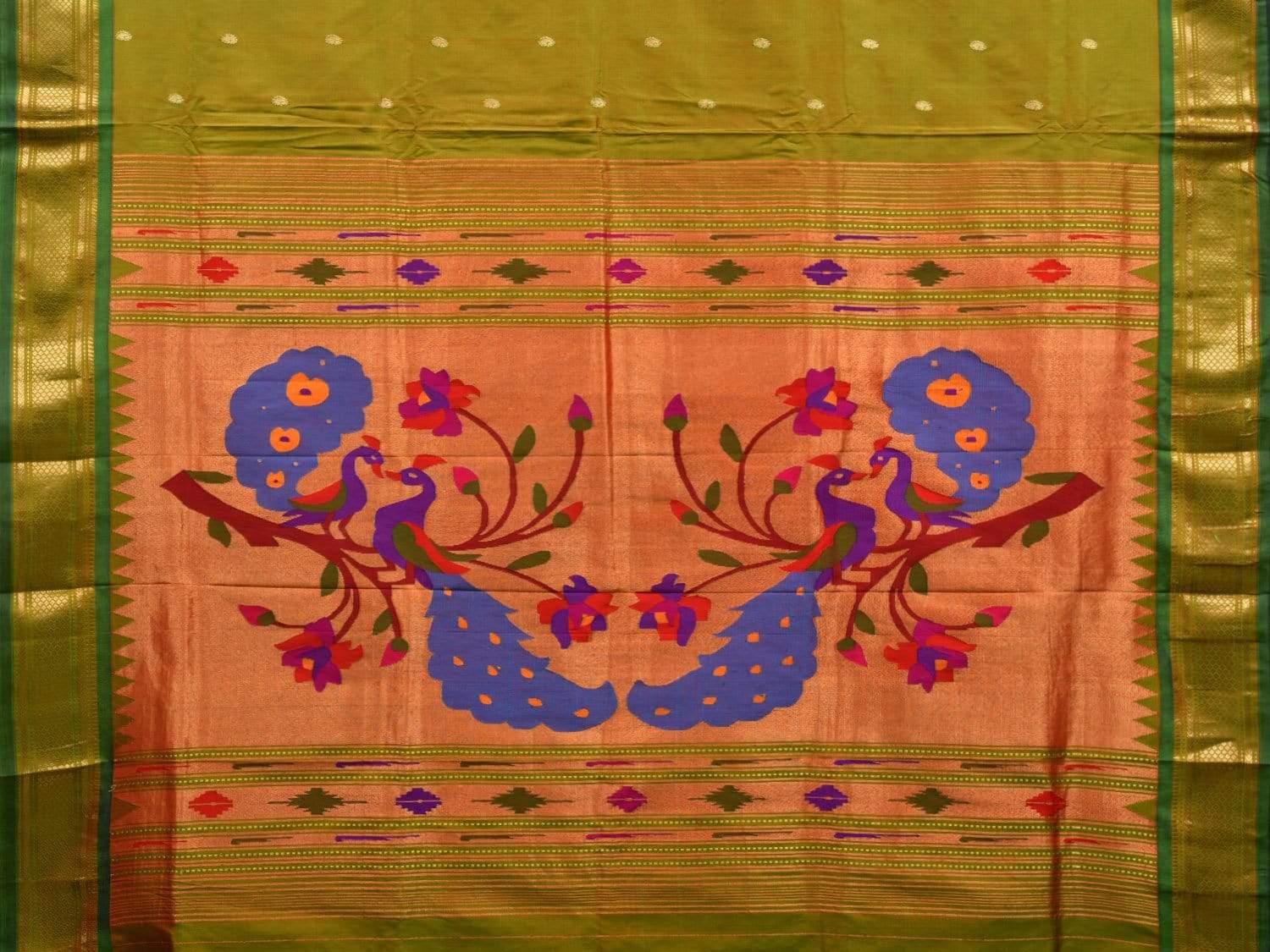 Green Paithani Silk Handloom Saree with Peacocks Pallu Design p0402