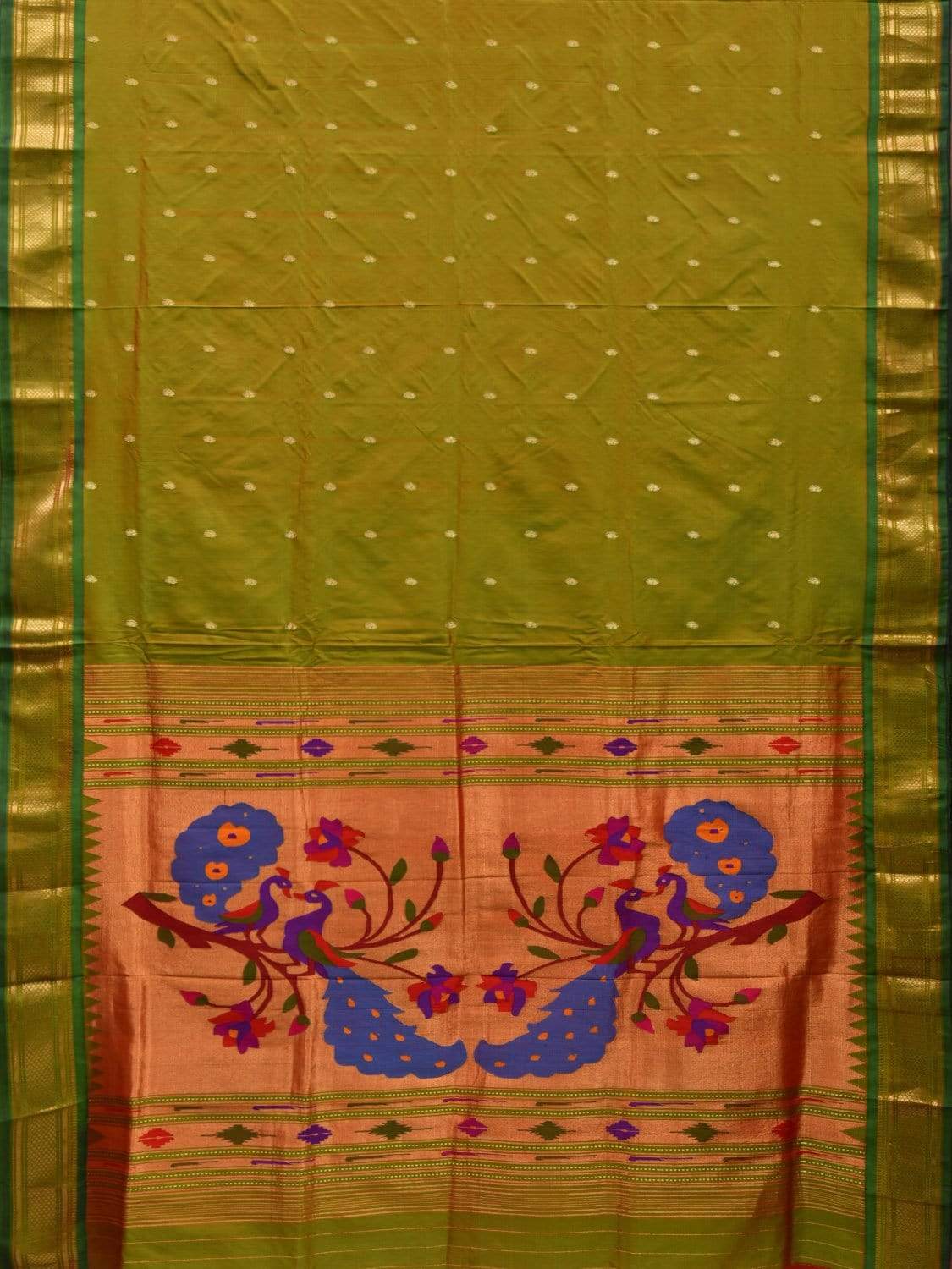 Green Paithani Silk Handloom Saree with Peacocks Pallu Design p0402