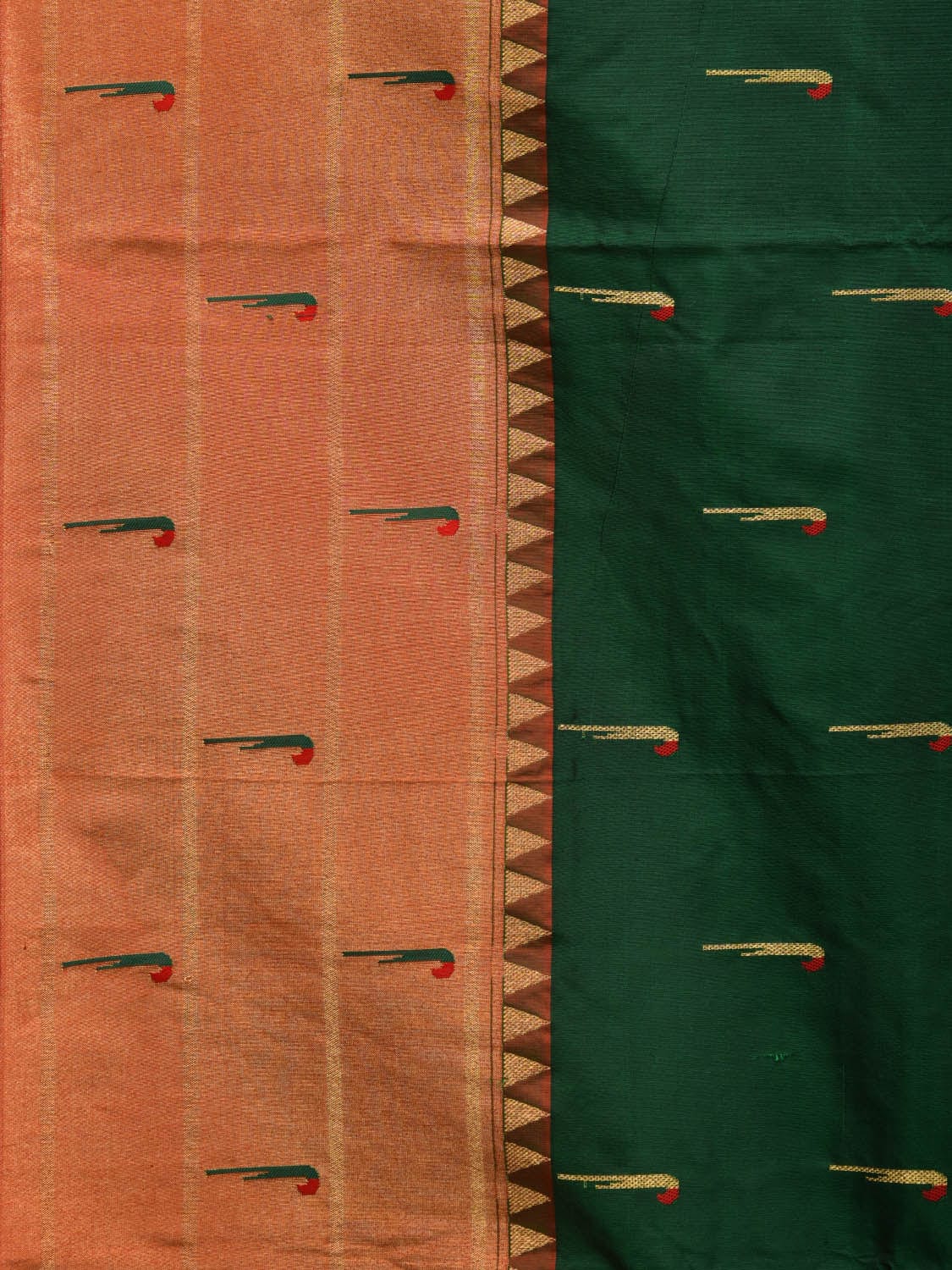 Green Paithani Silk Handloom Saree with Triple Muniya Border Design p0446