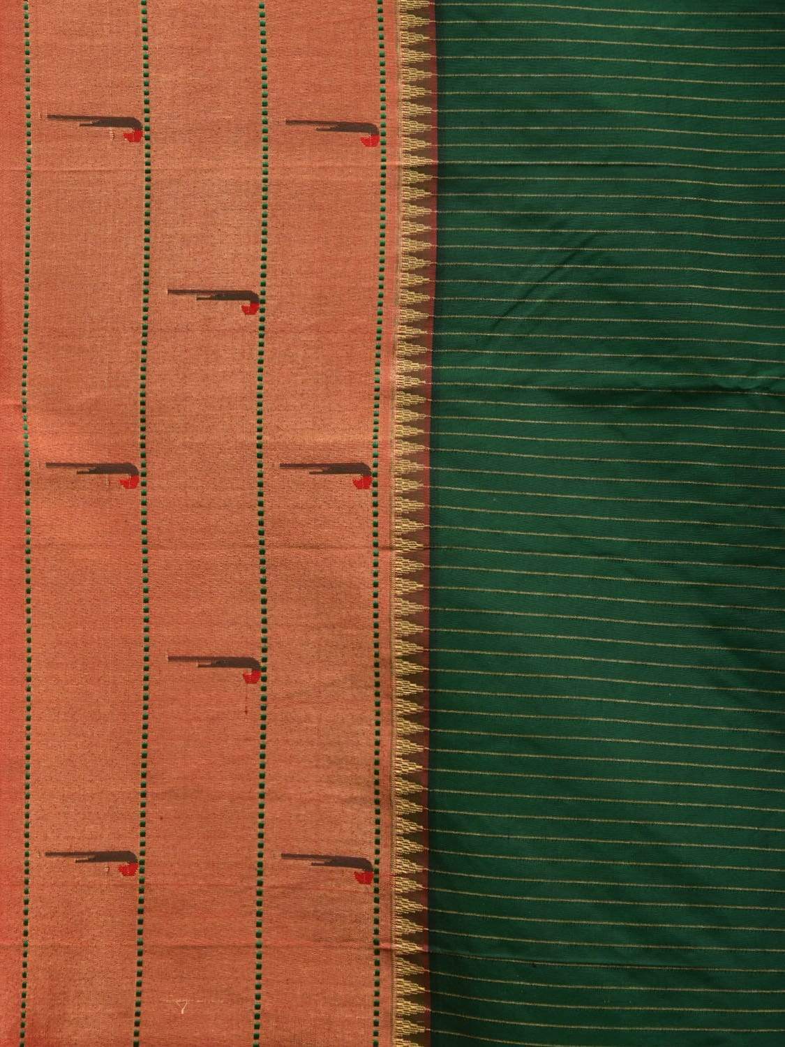 Green Paithani Silk Saree with Strips and Triple Muniya Border Design p0392