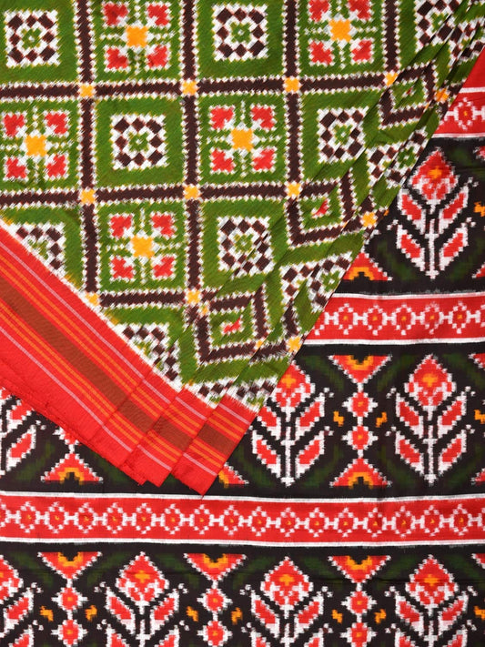 Green Pochampally Double Ikat Silk Handloom Saree with Grill Design i0755