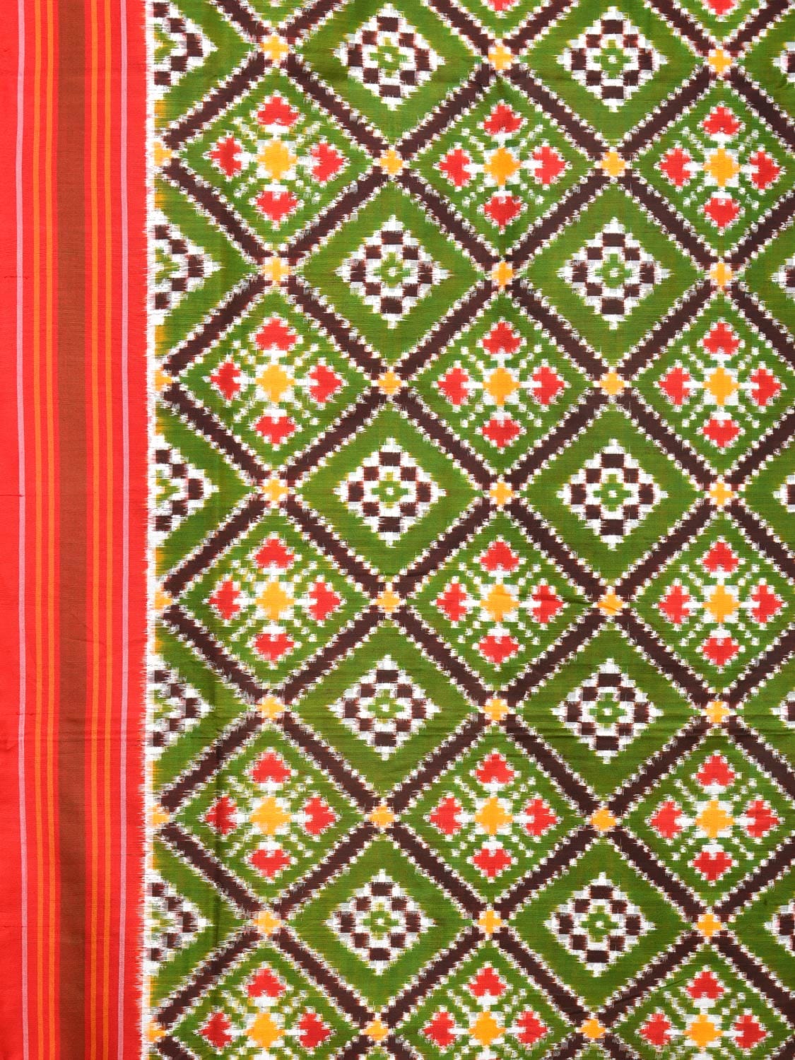 Green Pochampally Double Ikat Silk Handloom Saree with Grill Design i0755