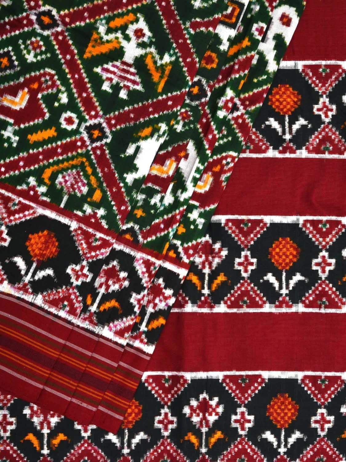 Green Pochampally Double Ikat Silk Handloom Saree with Narikunj Design i0582