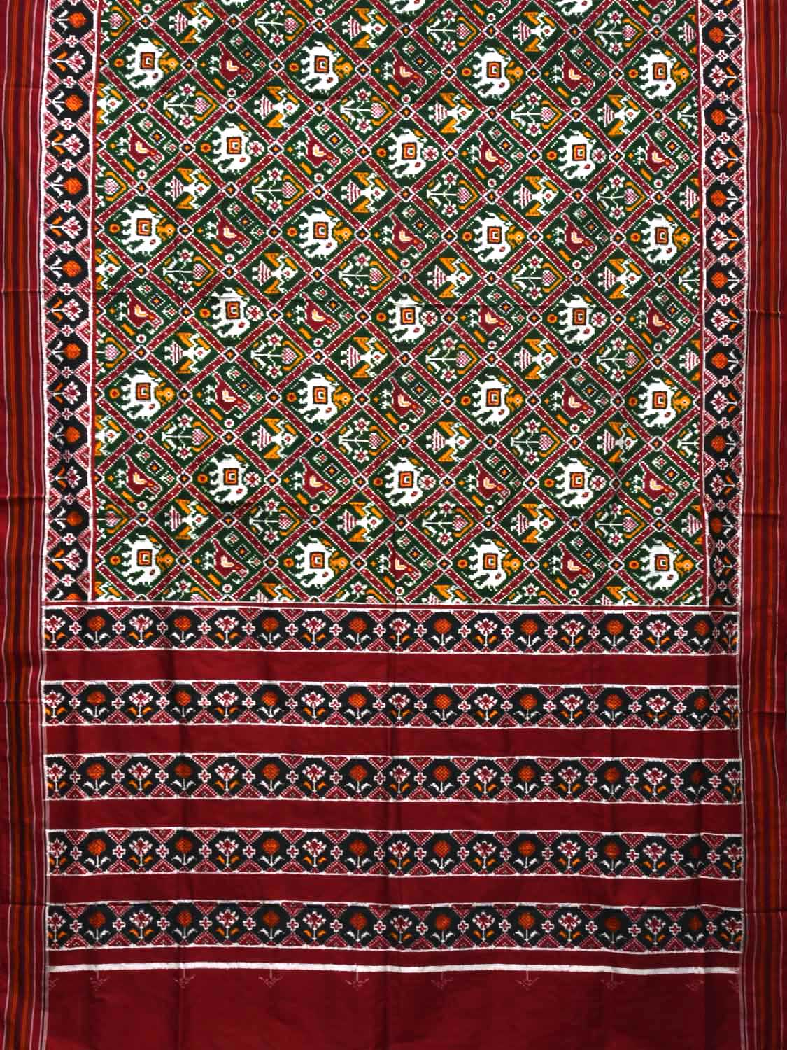 Green Pochampally Double Ikat Silk Handloom Saree with Narikunj Design i0582