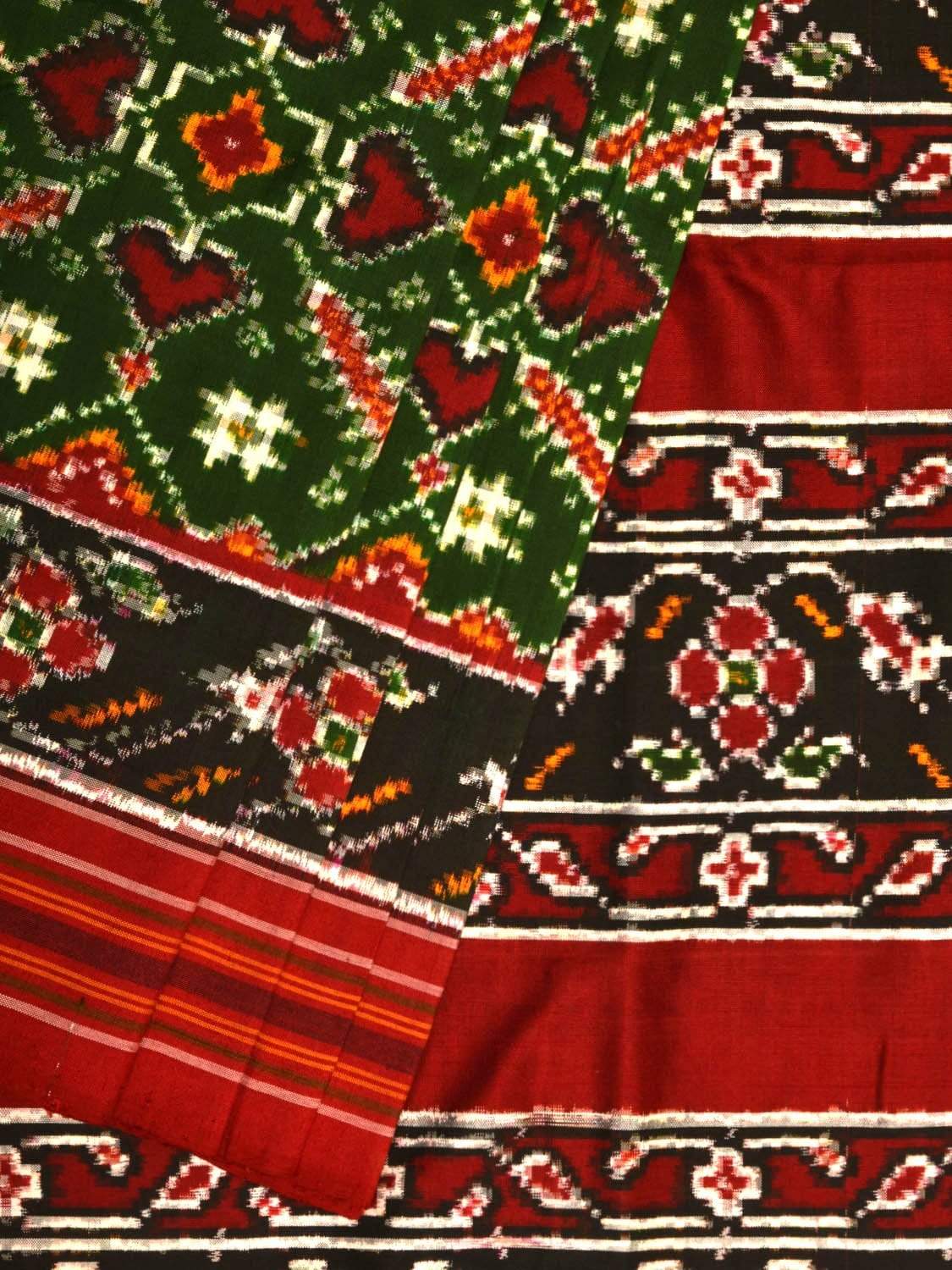 Green Pochampally Double Ikat Silk Handloom Saree with Panpatola Design i0589