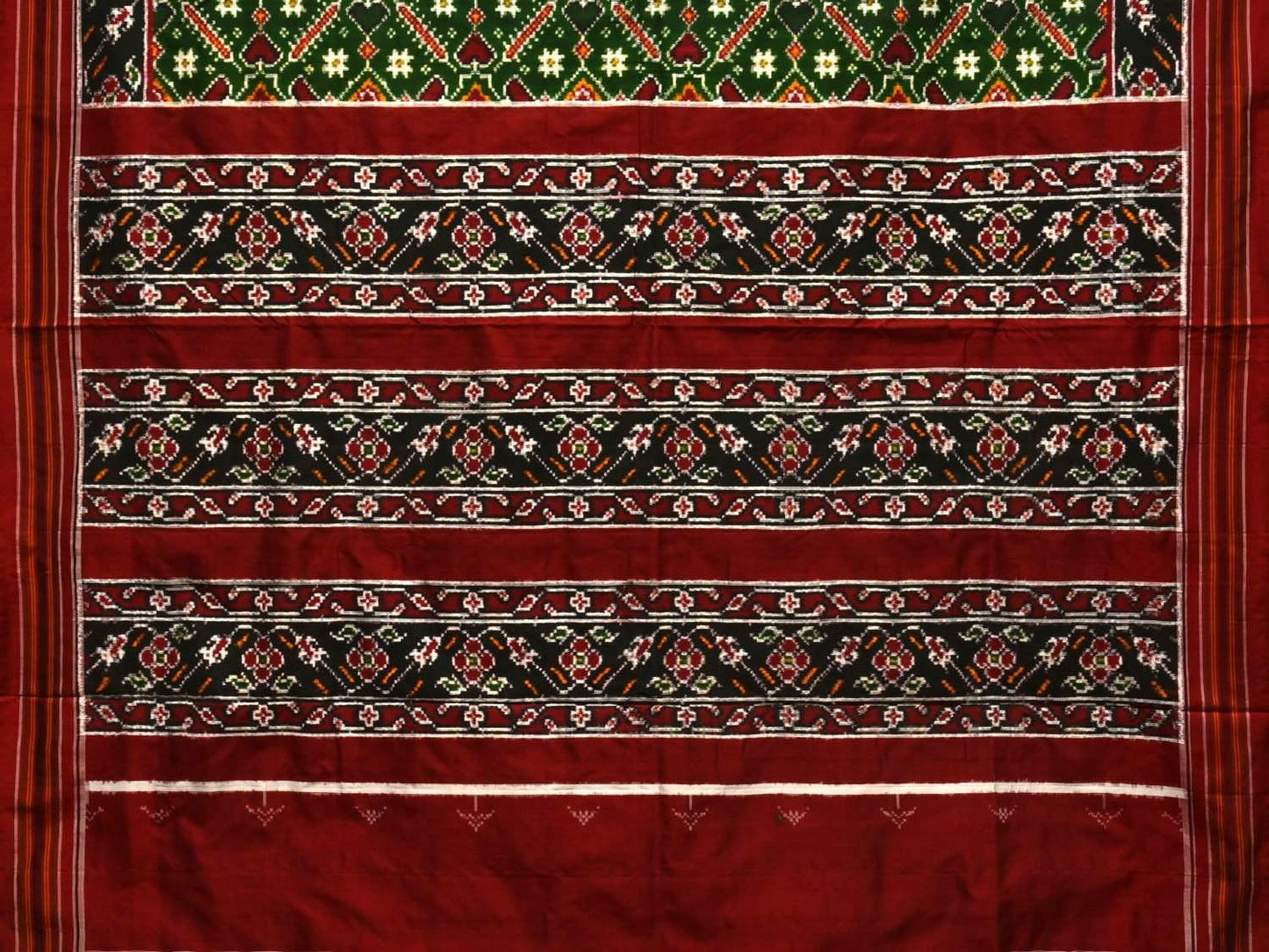 Green Pochampally Double Ikat Silk Handloom Saree with Panpatola Design i0589