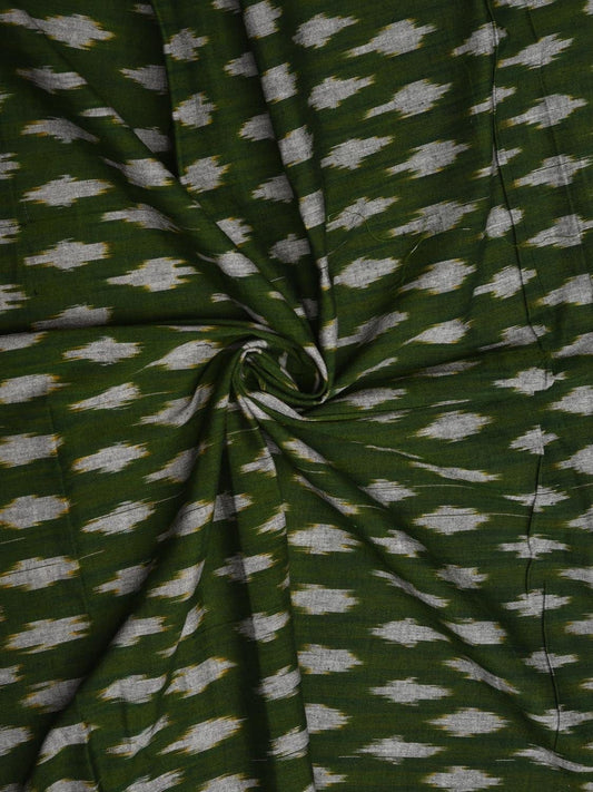 Green Pochampally Ikat Cotton Handloom 2.5mts Fabric With Polka Dots Design f0182