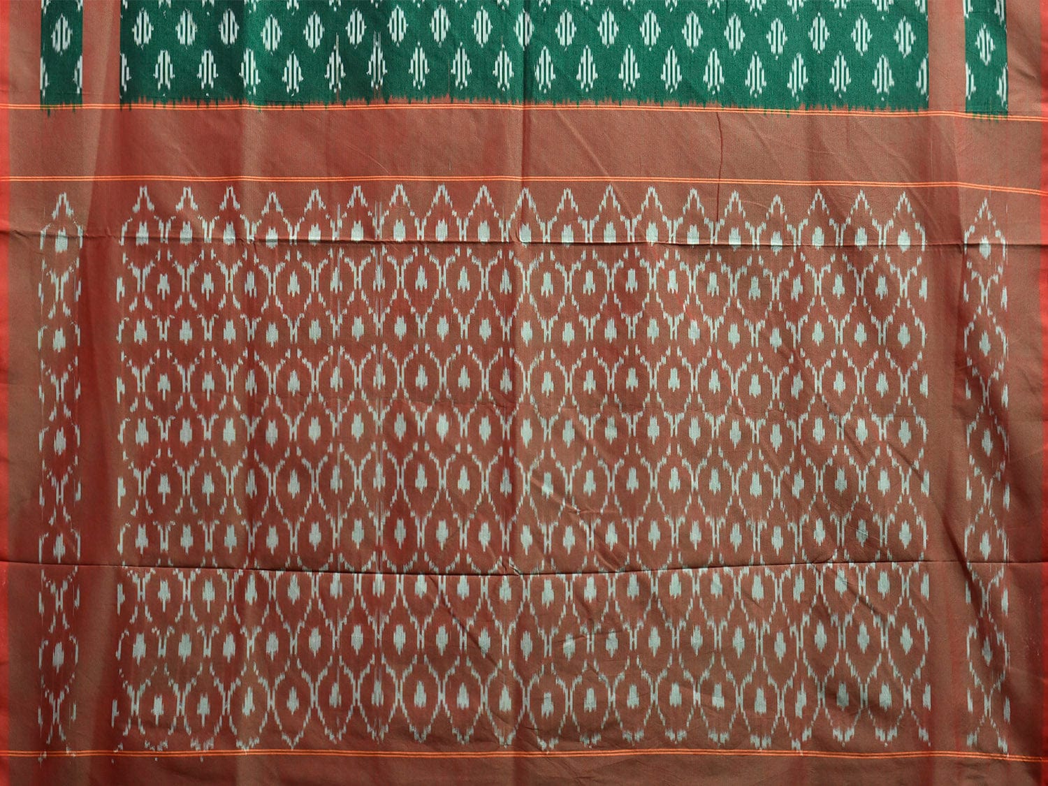 Green Pochampally Ikat Cotton Handloom Saree with All Over Buta Design No Blouse i0978