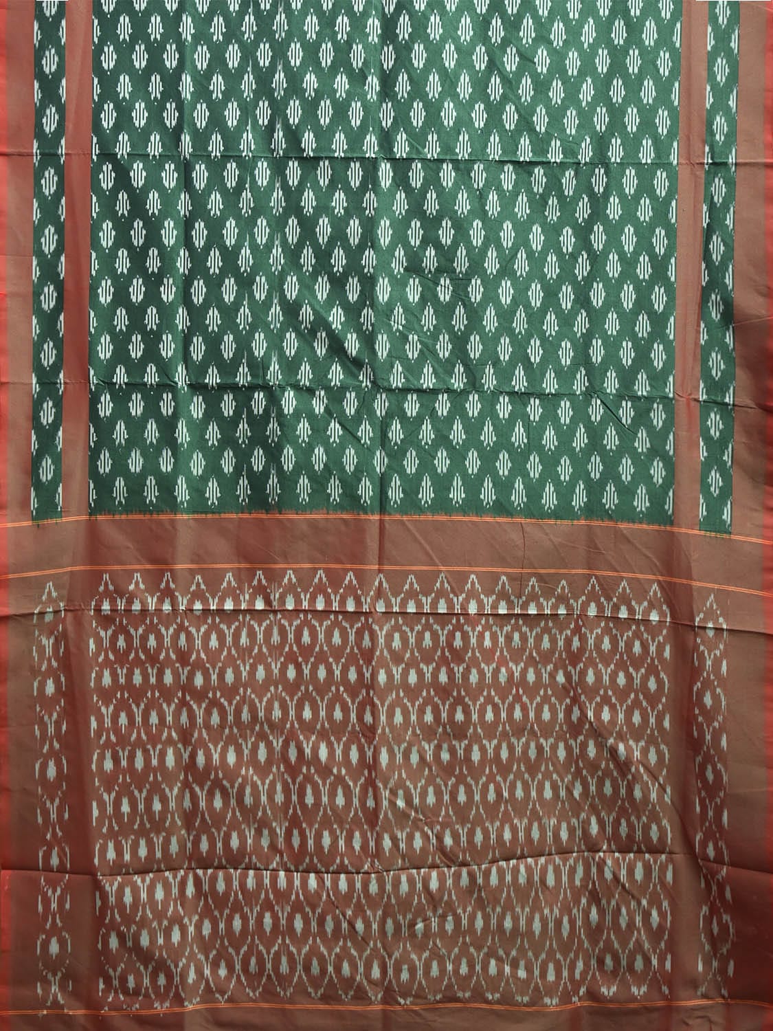 Green Pochampally Ikat Cotton Handloom Saree with All Over Buta Design No Blouse i0978