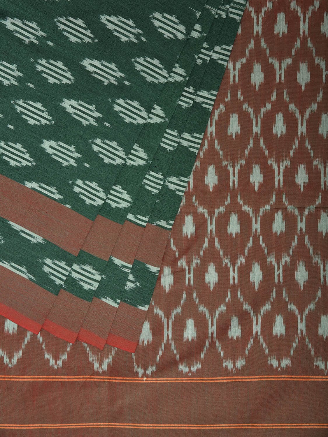 Green Pochampally Ikat Cotton Handloom Saree with All Over Buta Design No Blouse i0978
