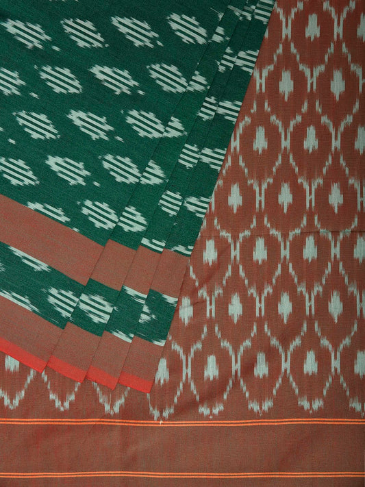 Green Pochampally Ikat Cotton Handloom Saree with All Over Buta Design No Blouse i0978