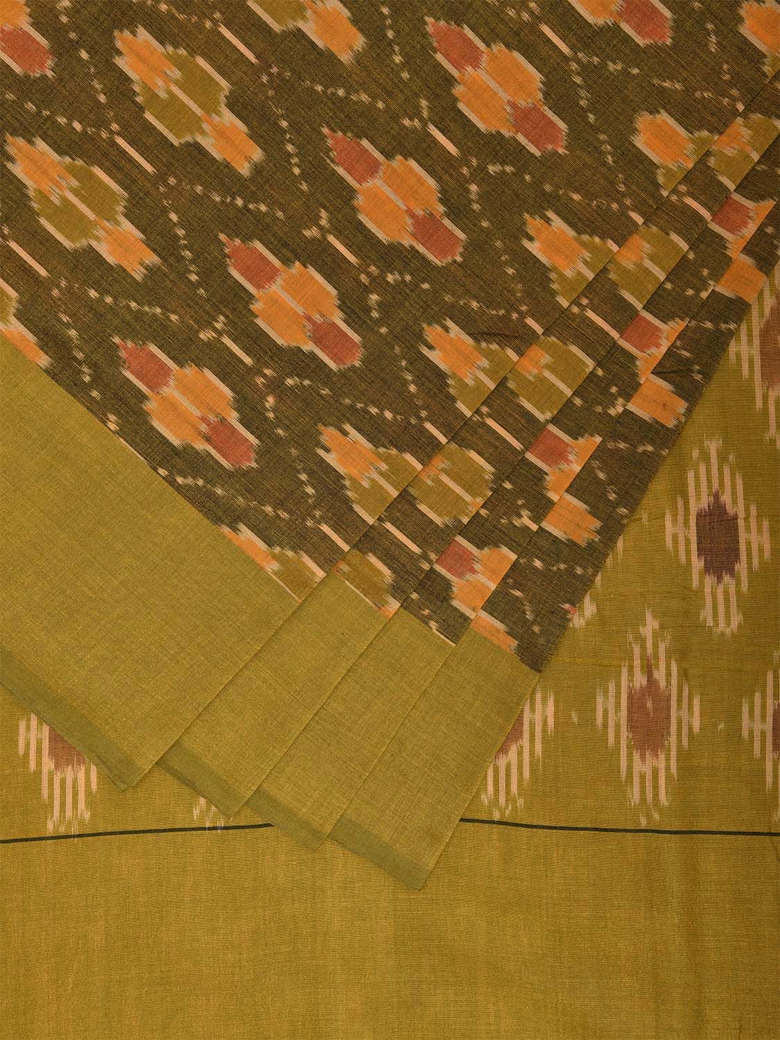 Green Pochampally Ikat Cotton Handloom Saree with All Over Grill Body and Pallu Design i0894
