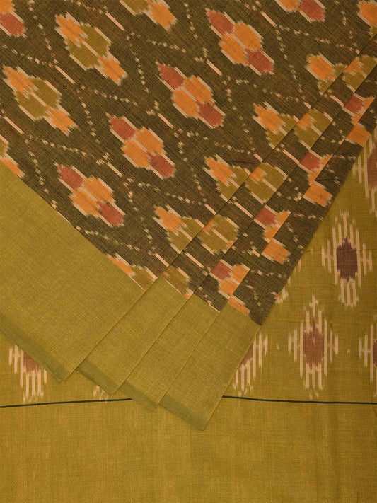 Green Pochampally Ikat Cotton Handloom Saree with All Over Grill Body and Pallu Design i0894