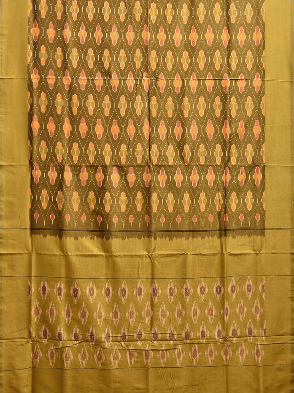 Green Pochampally Ikat Cotton Handloom Saree with All Over Grill Body and Pallu Design i0894